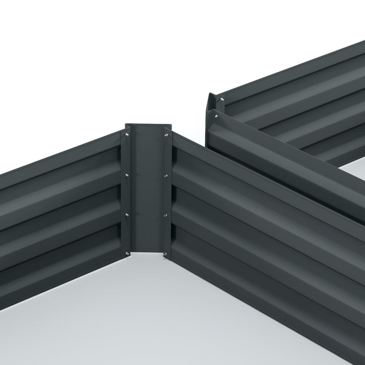 Sæt med 2 plantekasser, blomsterpotter, blomsterpotter til have, terrasse, galvaniseret stål, 100 x 100 x 30 cm, mørkegrå