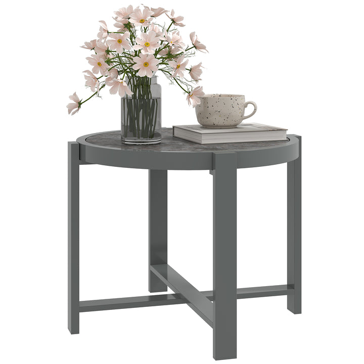 Sidebord havebord rundt vejrbestandigt aluminiums balkonbord med marmorlook grå