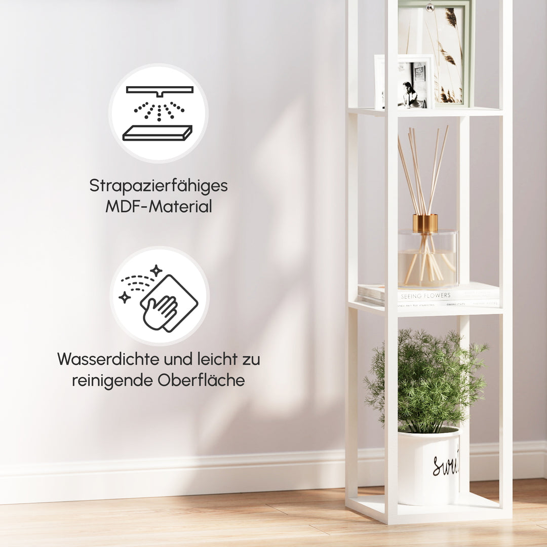 Gulvlampe med hylder, gulvlampe, træ, 26 x 26 x 160 cm, til stue/soveværelse (uden pære)