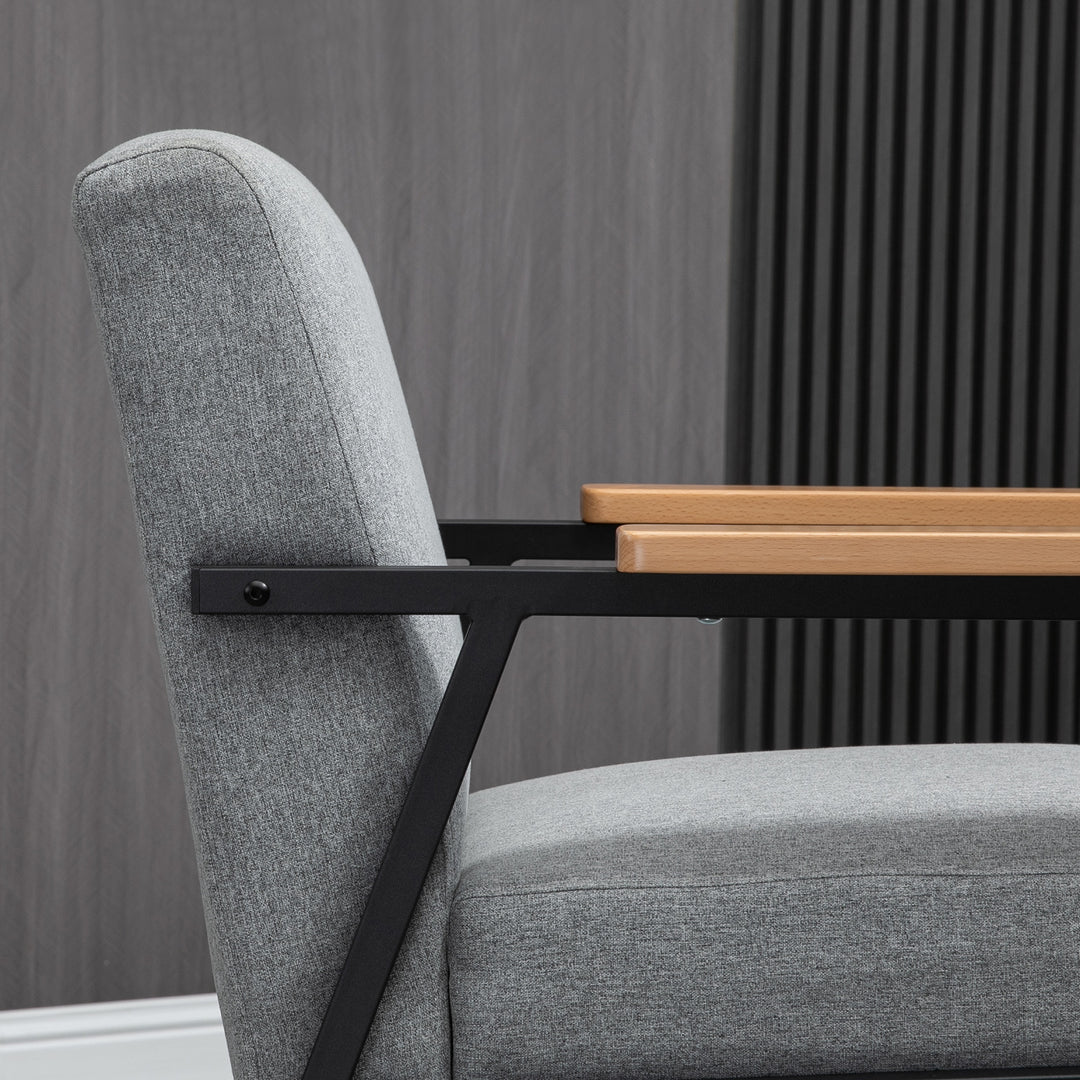 Accentstol i skandinavisk design, lænestol, accentstol, linnedlook, gummitræ, grå + sort + brun