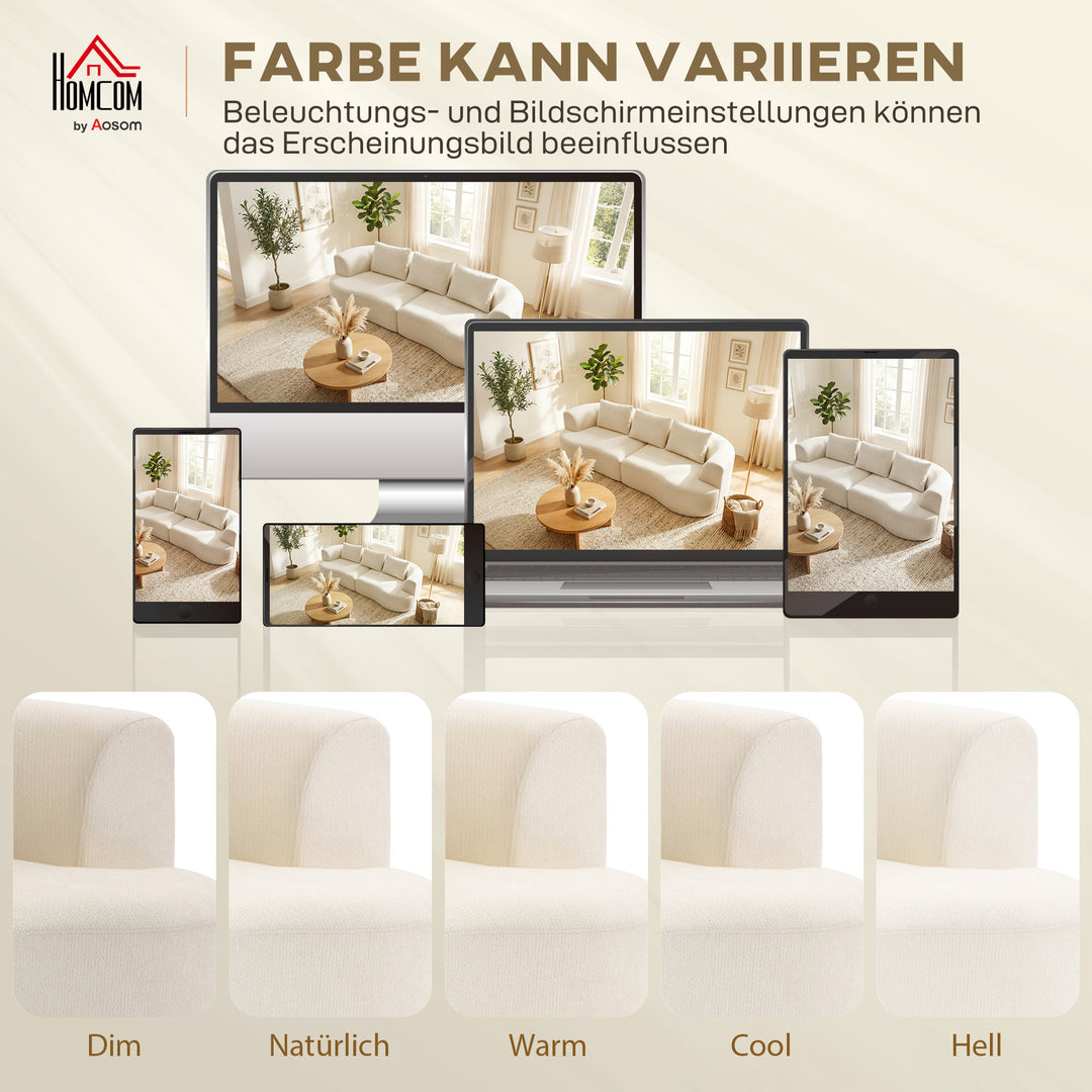 3-personers sofa, 260 cm chenillesofa med bredt sæde, polstring med fjederkerne, højdensitetsskum, 3 cremefarvede hynder
