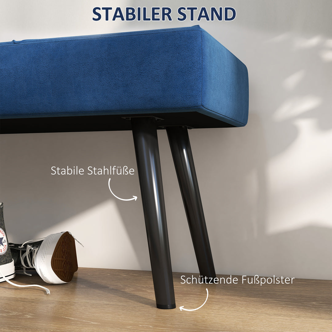 Polstret bænk sengebænk, velour look, 100 x 36 x 45 cm, blå