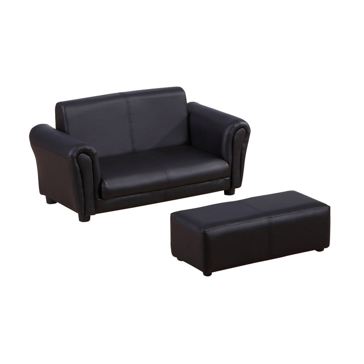 Børnelænestol med fodskammel, børnesofa med fodskammel, børnesofa, sofalænestol, sort, 83 x 42 x 41 cm