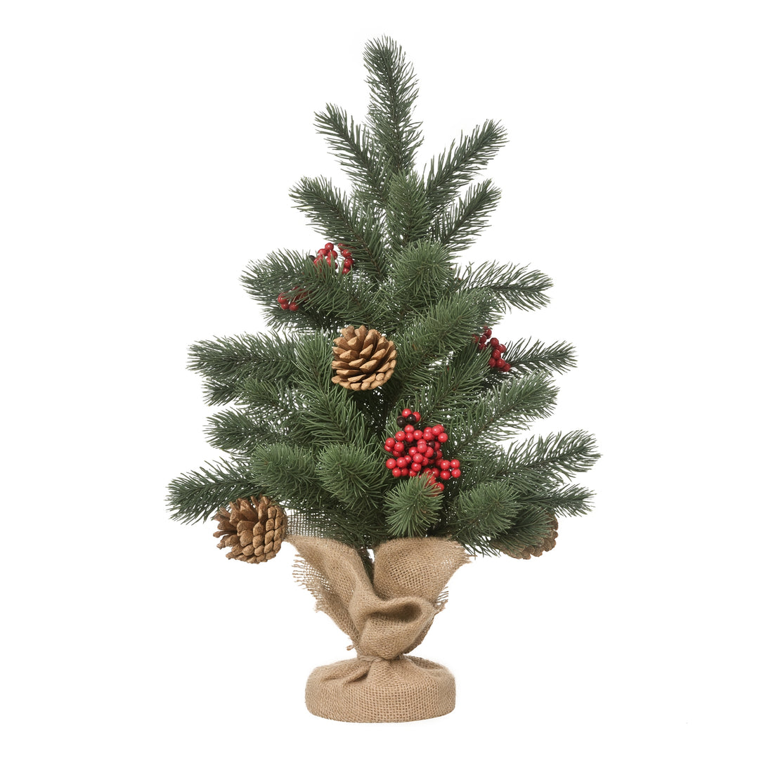 Mini juletræsdekoration, inklusive ornamenter, røde bær, 50 cm høj, inklusive cementbase, grøn + flerfarvet