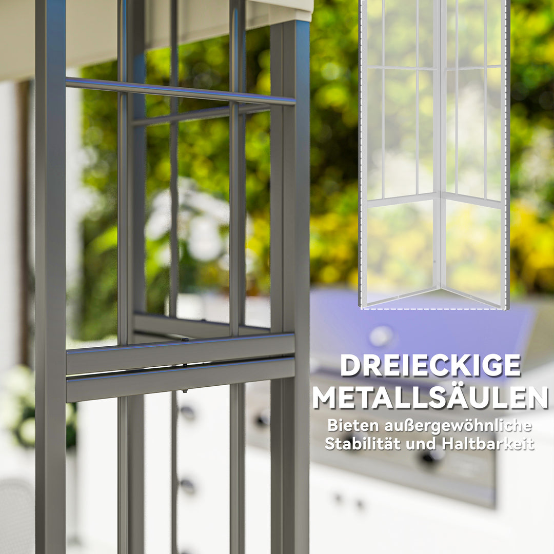 3 X 3 m havepavillon, 2-lags tagdesign, uv30+ beskyttelse, uv-resistent, solskærm, metalramme, cremehvid