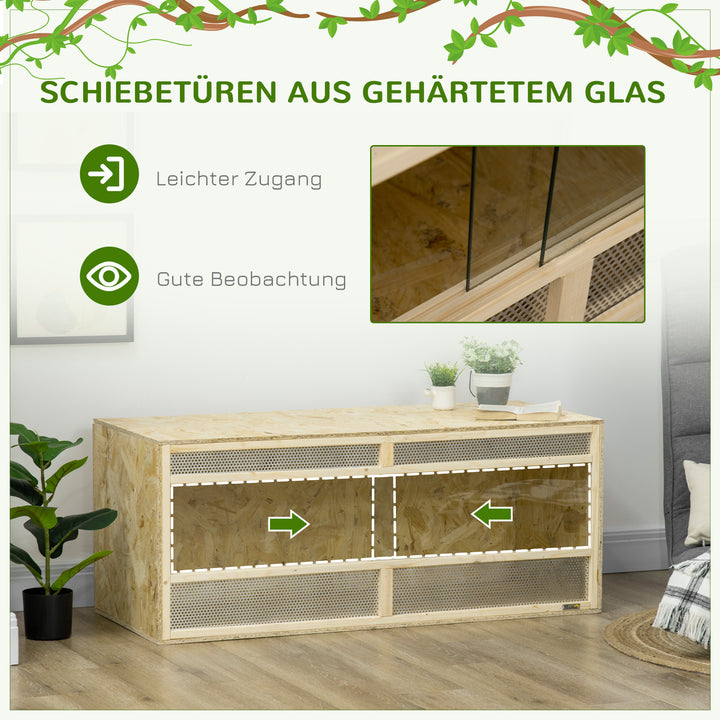 Terrarium til krybdyr/padder, skydedøre af glas, ventilationsgitter, 120x50x50cm