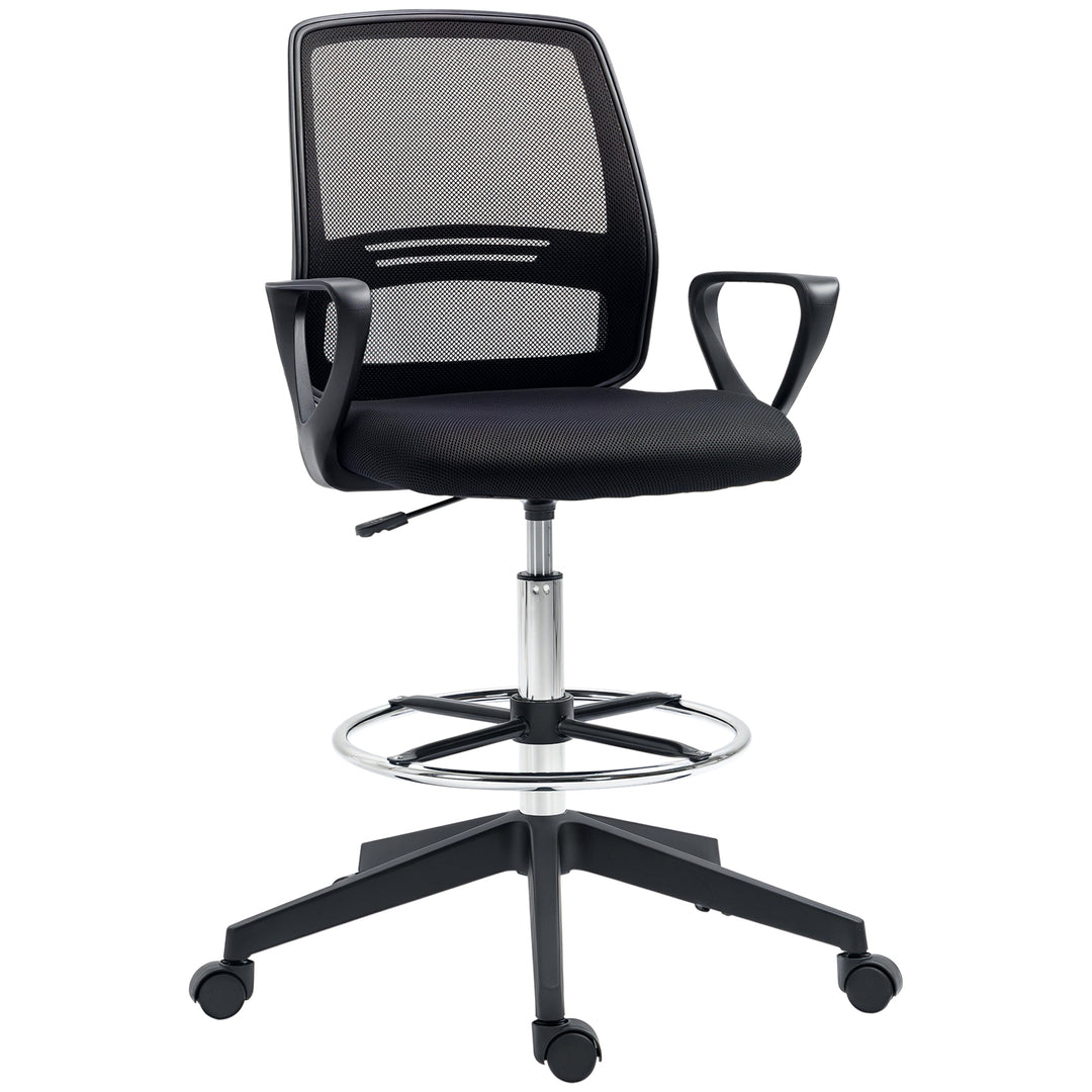 Ergonomisk kontorstol med armlæn og justerbar fodring, højdejusterbar drejestol med netpolstring, sort