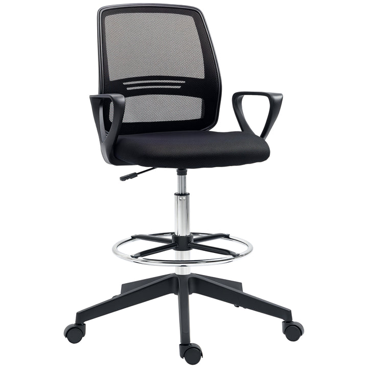 Ergonomisk kontorstol med armlæn og justerbar fodring, højdejusterbar drejestol med netpolstring, sort