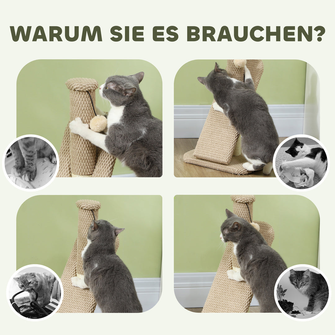 Kradsetræ med kradsebræt, legebold, tekstureret sisal, 54 cm, lysebrun