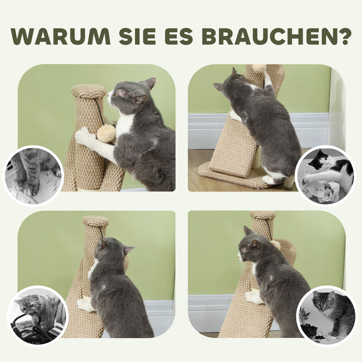 Kradsetræ med kradsebræt, legebold, tekstureret sisal, 54 cm, lysebrun