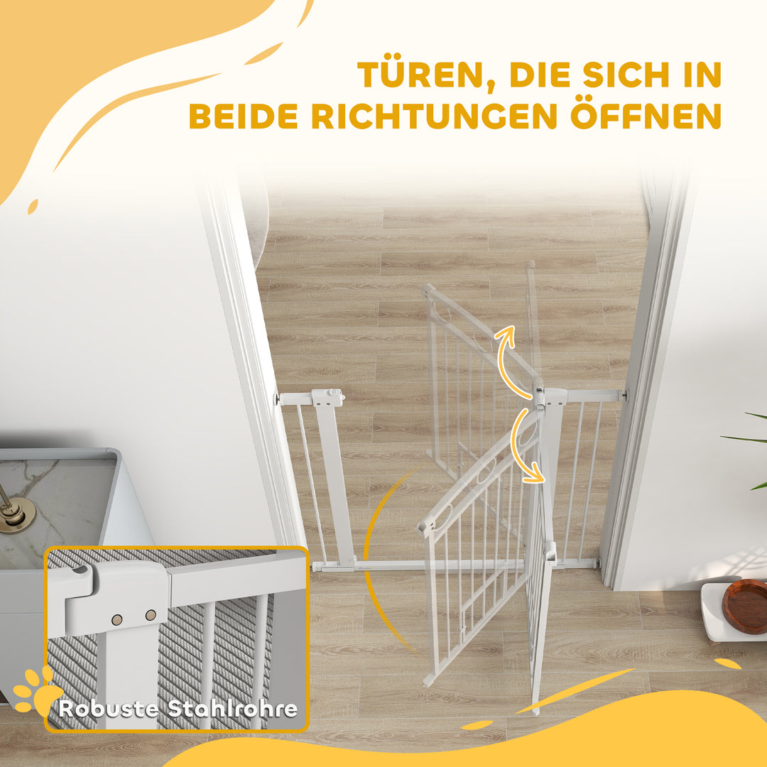 106 Cm højt kæledyrslåge med justerbar bredde, integreret kattelem, til trapper og døråbninger, hvid