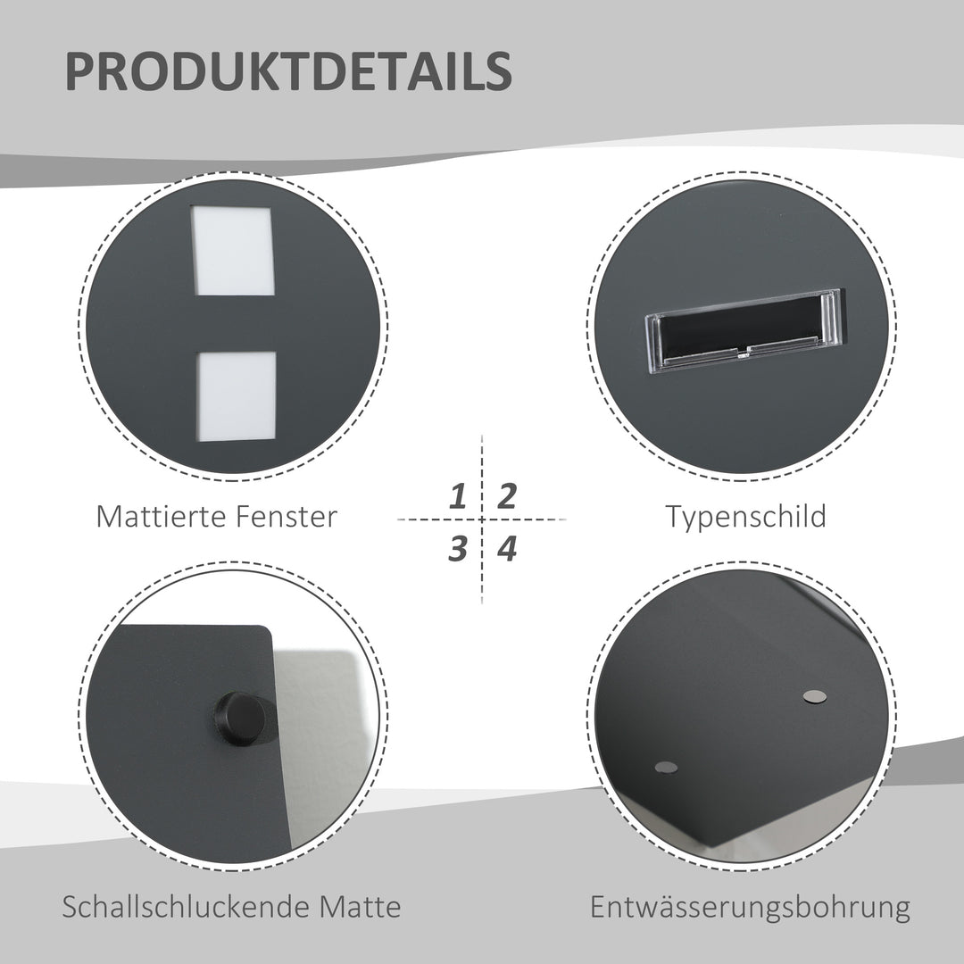 Postkasse med lås, galvaniseret stål, 30 cm lang postindkast, grå