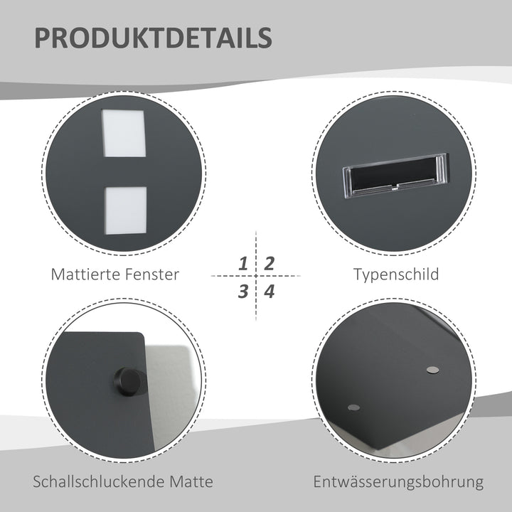 Postkasse med lås, galvaniseret stål, 30 cm lang postindkast, grå