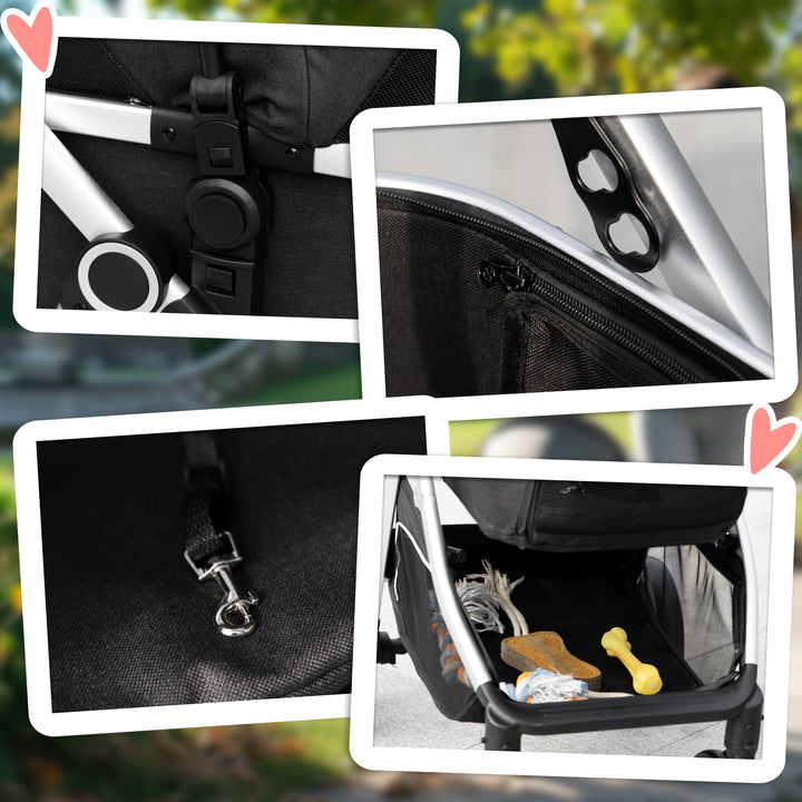 2-I-1 hundevogn med bæretaske op til 10 kg og foldbar hynde og opbevaringskurv, 83 cm x 58 cm x 102 cm, sort