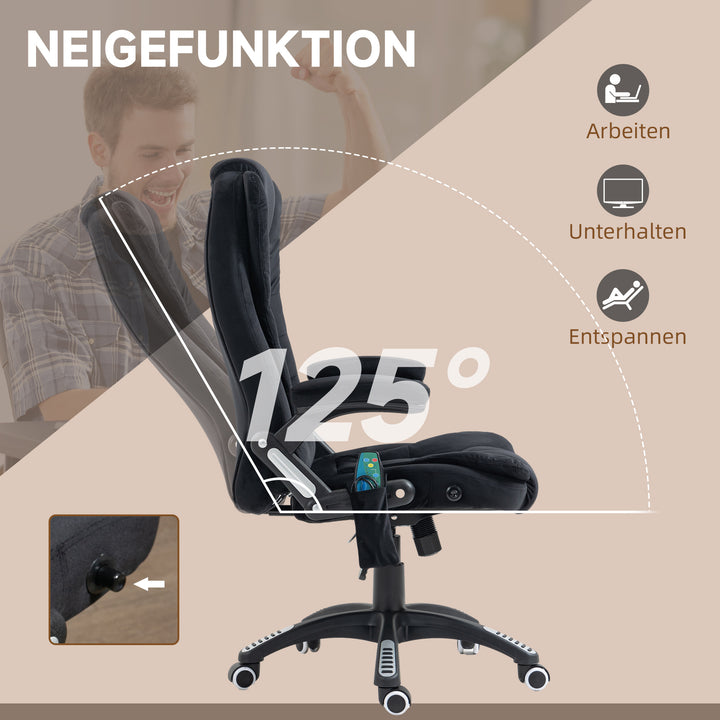 Kontorstol med massage- og varmefunktion, ergonomisk, højdejusterbar, sort