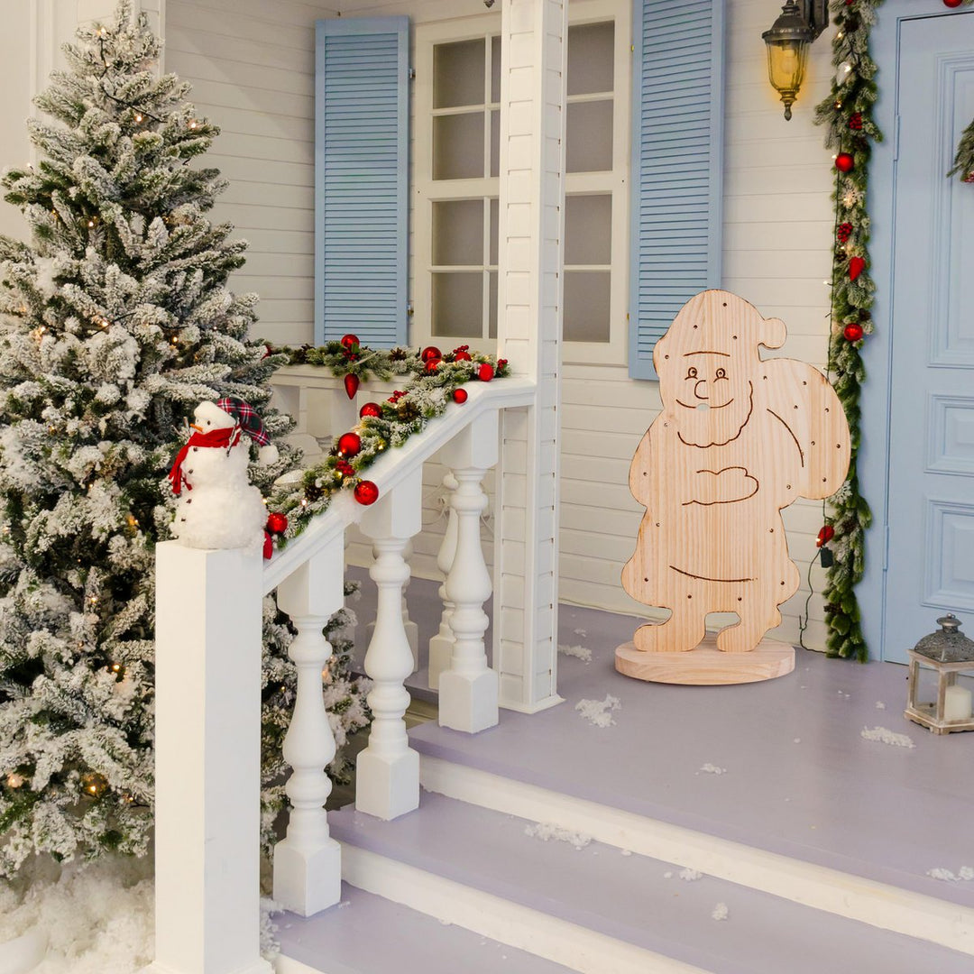 LED Wood Decolum "Santa" Stor, julepynt lavet af træ i naturen, med fast bygget - In Lyss, til det udendørs område - Klassisk - Dekoration - Træ - Natur - Ingen information - Juledekoration udenfor