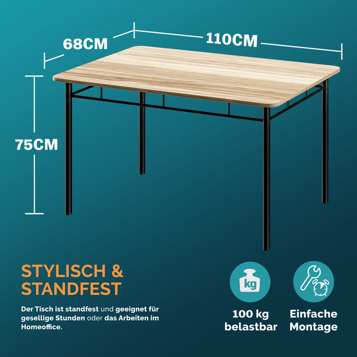 Spisebordssæt, 1 bord med 4 stole, naturfarvet mørk eg, MDF-materiale