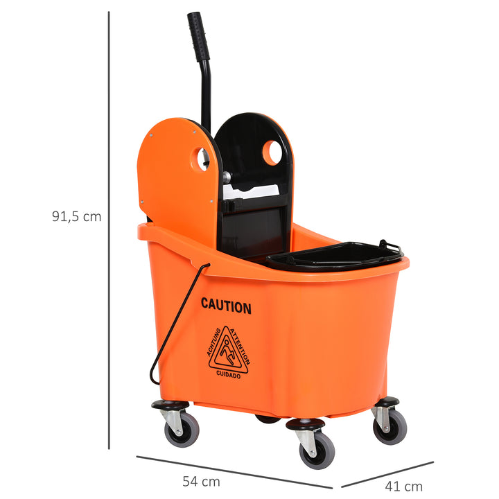 Rengøringsvogn 36 liter mobil spand rengøringsspand moppevogn med vridemaskine, orange, 54 x 41 x 91,5 cm