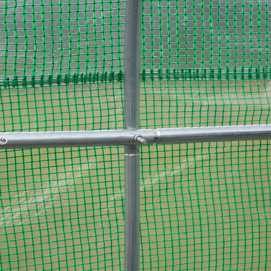 Drivhus 3,5 x 3 x 2 m, foliedrivhus med rulledør, lynlåsdør, 6 netvinduer, støttestænger
