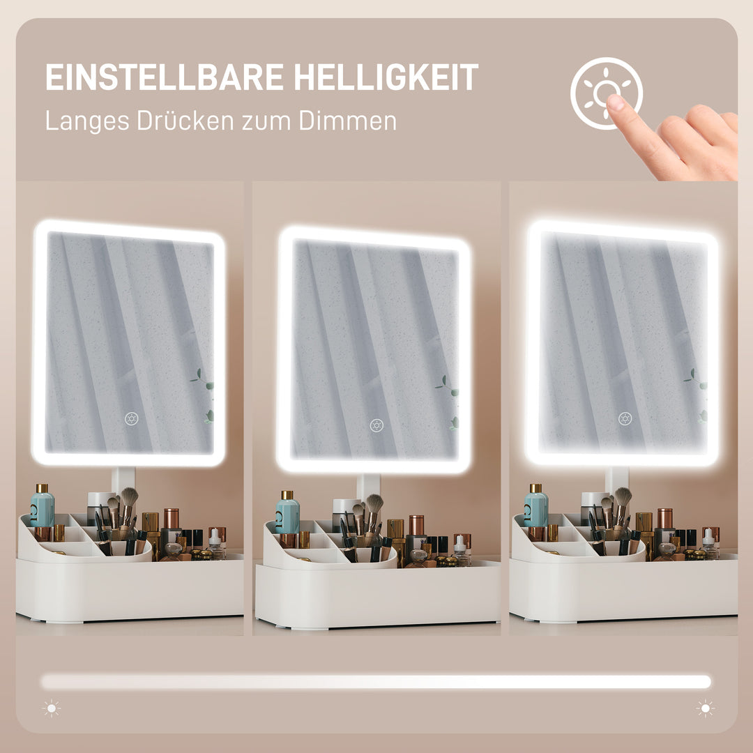 Genopladeligt LED makeupspejl med lys, 180° drejeligt, med 2 lysindstillinger, hvid