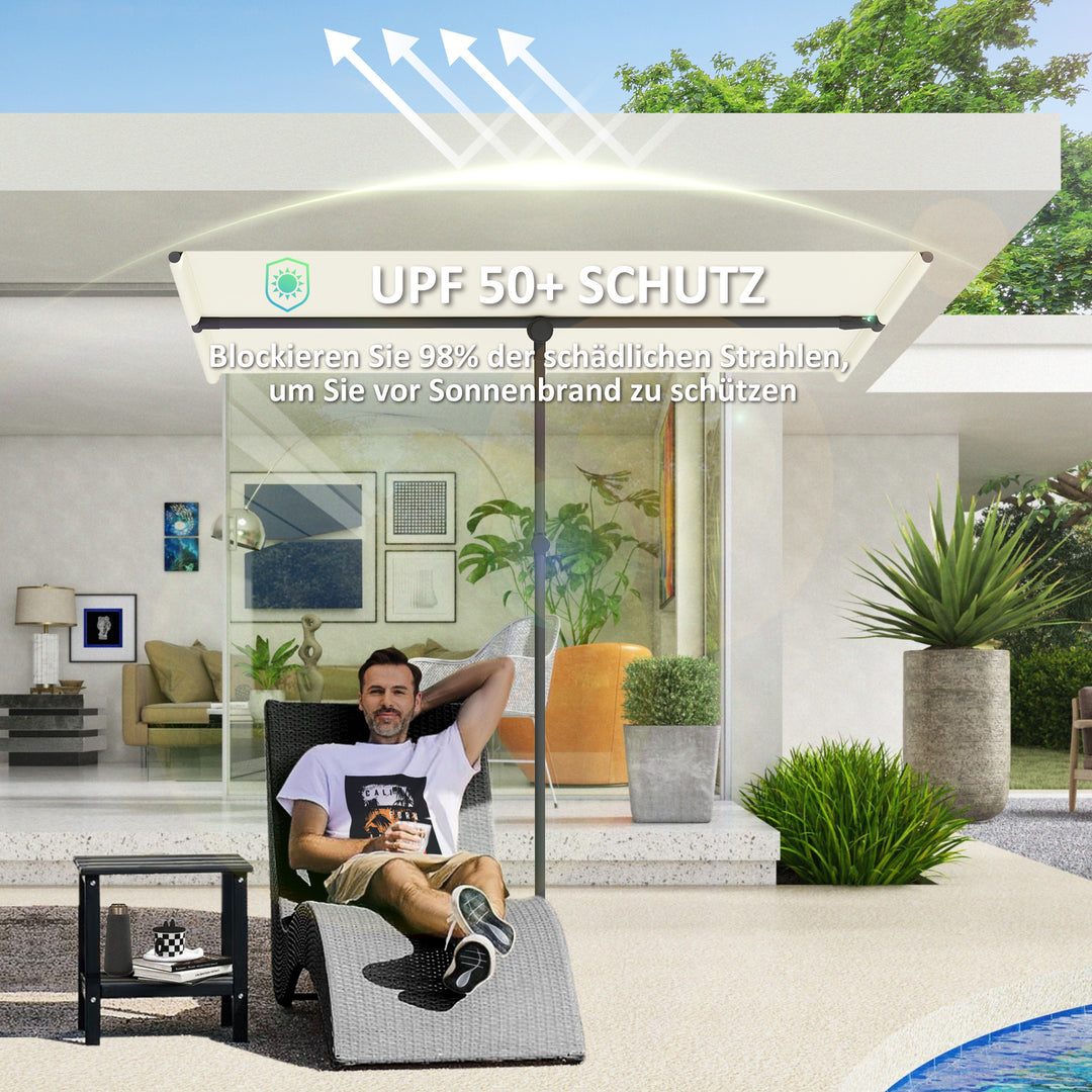 Parasol 180 grader drejelig højdejusterbar haveparasol med aluminiumsstang 150x205cm beige