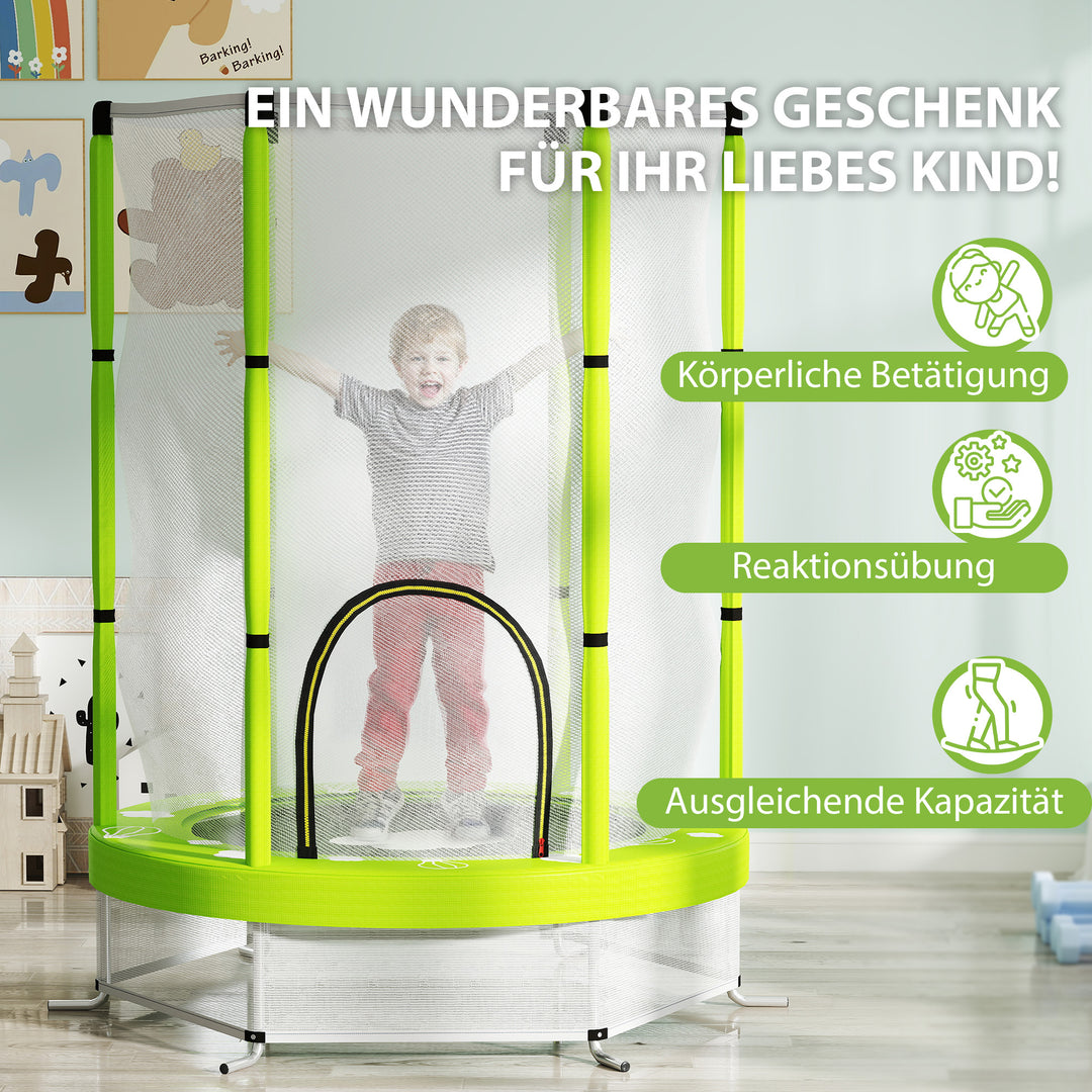 Børnetrampolin med sikkerhedsnet, til indendørs og udendørs brug, 3-6 år, grøn