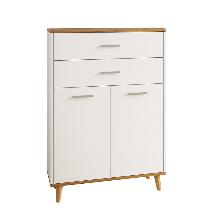Kommode med 2 skuffer og 2 låger, 97x60x28 cm, hvid
