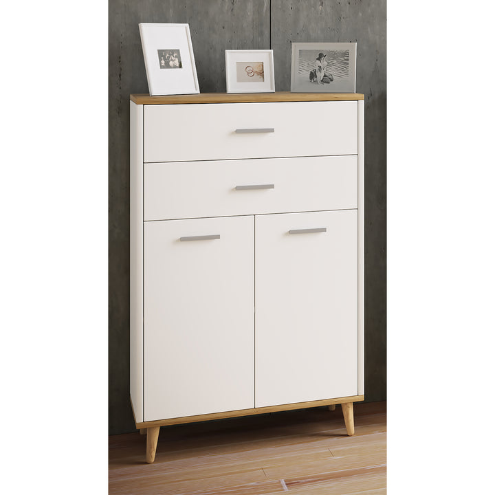 Kommode med 2 skuffer og 2 låger, 97x60x28 cm, hvid