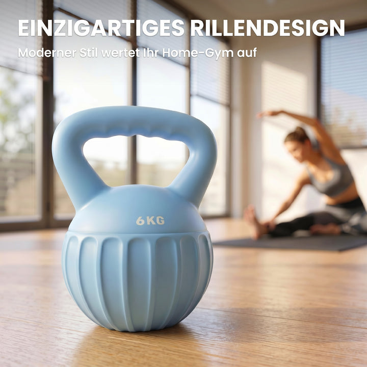 Kettlebell, 6 kg vægtstang fyldt med sand, til begyndere, styrketræning til hjemmebrug, 17 x 17 x 23 cm, blå