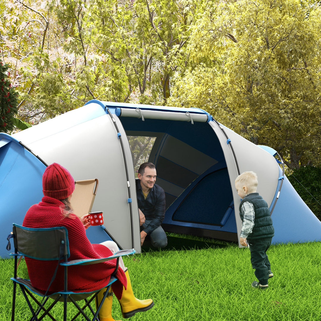 Let, stabilt, vandtæt campingtelt til 4-6 personer, familietelt med indgang og bund, 2000 mm vandsøjle, tunneltelt, kuppeltelt til camping, rejser, trekking og havebrug, blå