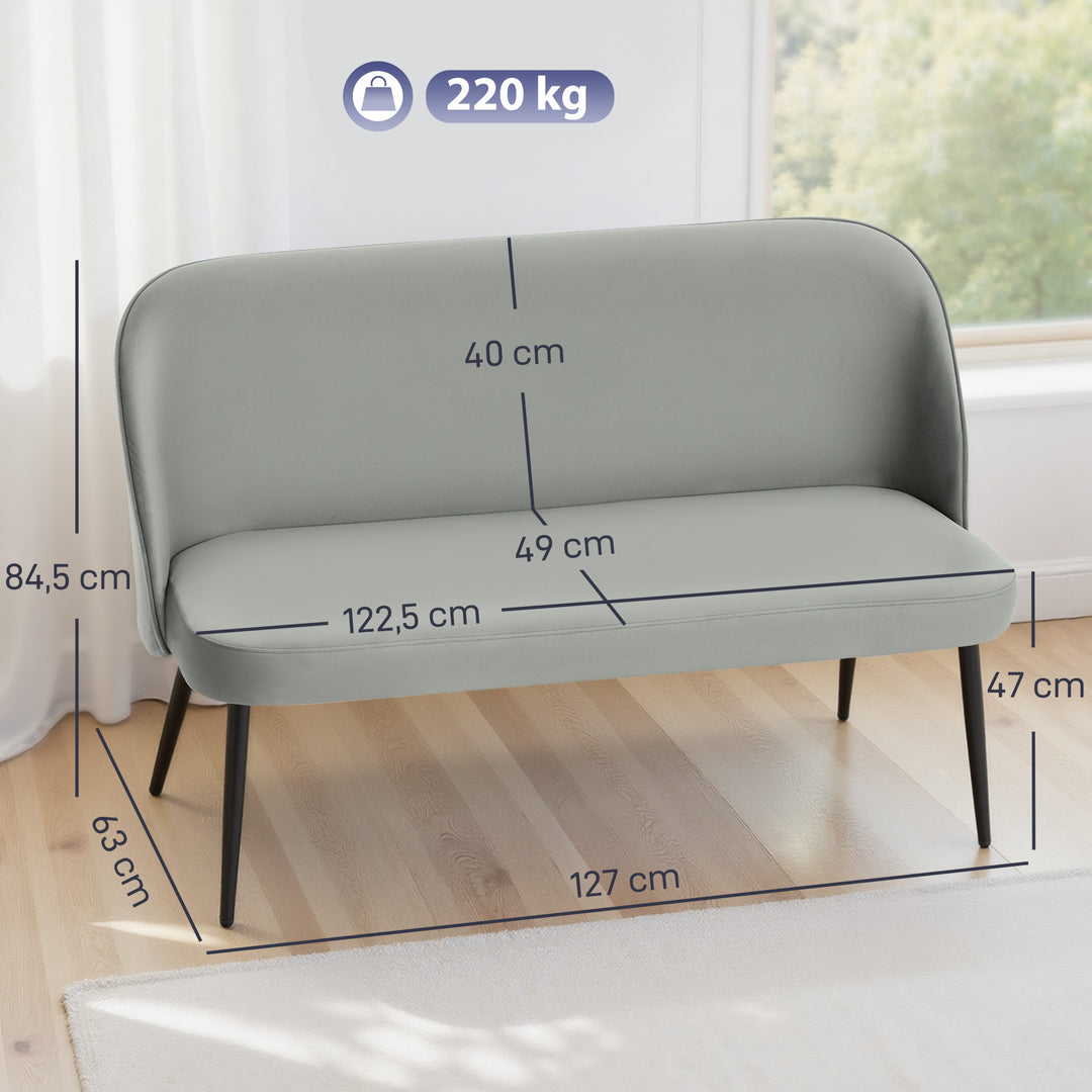 2-personers sofa, moderne polstret sofa med metal- og træstel, fløjlsblødt stofbetræk, grå
