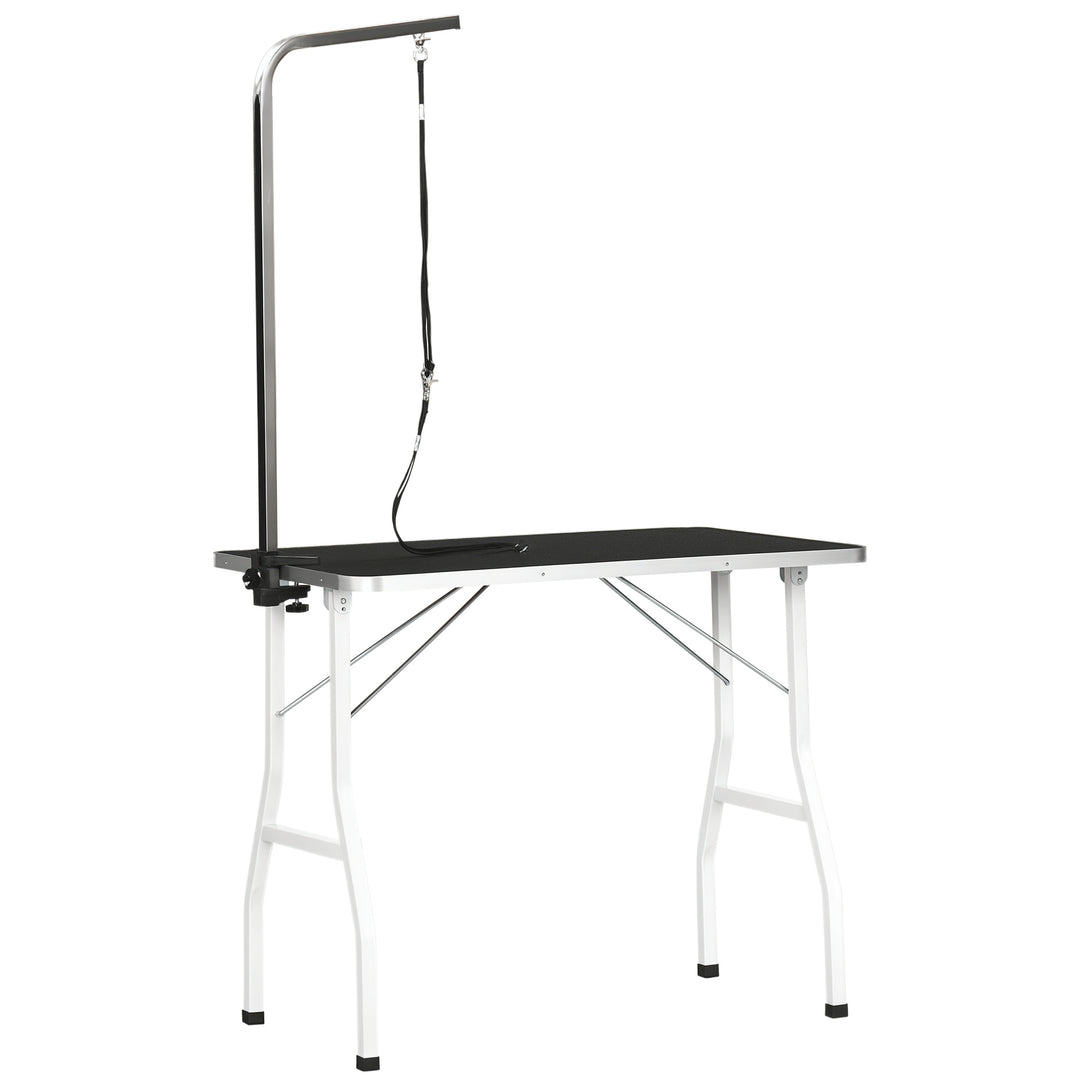 Kæledyrsplejebord kæledyrsplejebord hundeklipperbord med løkker hundeplejebord til husholdningsbadning hårtørring og hårklipning højdejusterbar sort