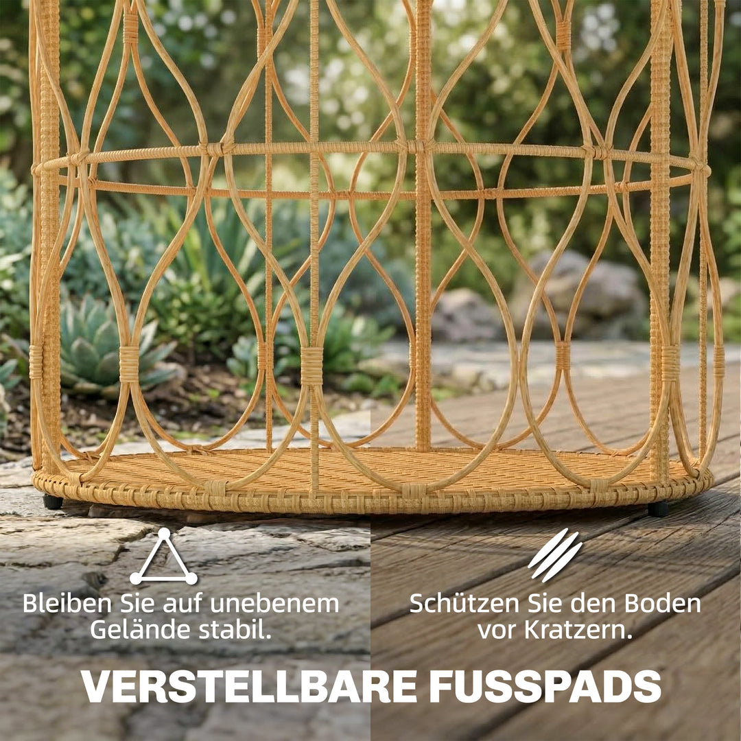 Sidebord Ø50 cm, vejrbestandigt havebord med rattan-look, bordplade i akacietræ, justerbare fødder, teak