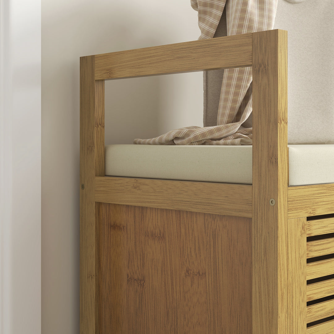 Entrébænk med opbevaringsplads, skobænk, blødt sæde, bambus, 100x40x60 cm