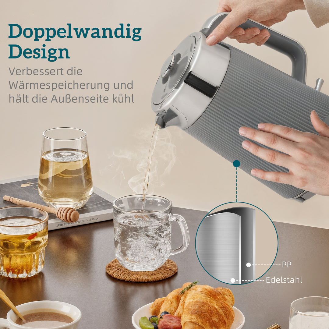 2200W, 1,7L elkedel med hurtigkogningsfunktion, afkalkningsfilter og brødrister til 4 skiver med 7 ristningsniveauer, grå