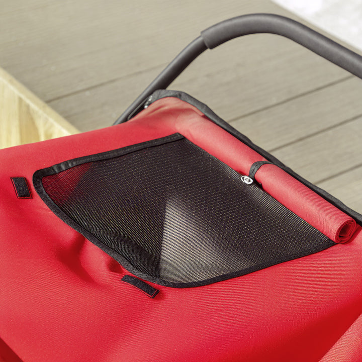 Hundevogn, foldbar, med liggehynde, stålramme, rød/sort