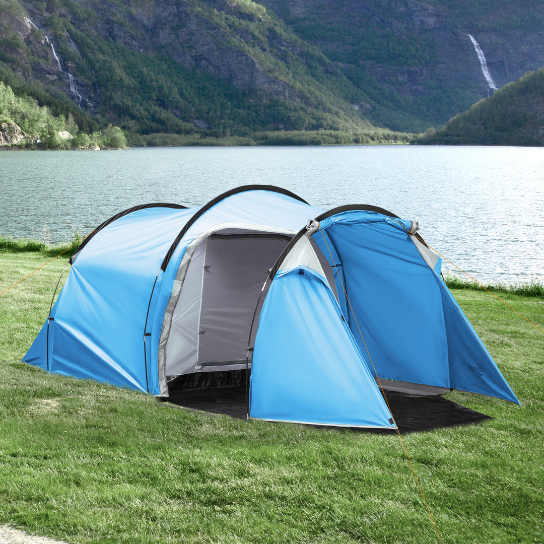Campingtelt, pop-up-telt til 2-3 personer, forhal og soveområde, vandtæt, 426 x 206 x 154 cm, lyseblå