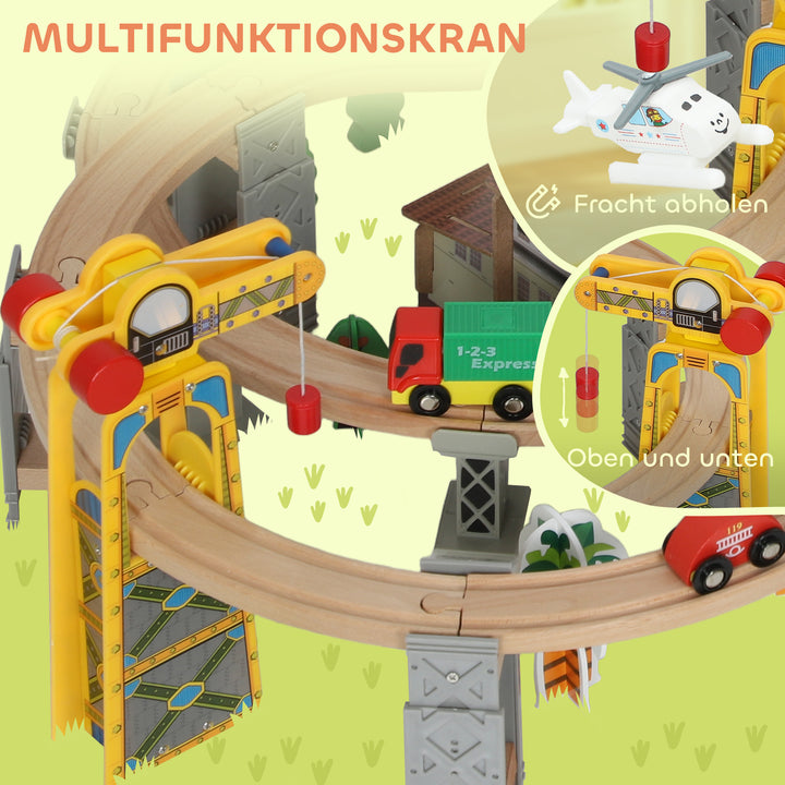 Trætogsæt, 100 dele, magnetisk kran, bøgetræ, flerfarvet
