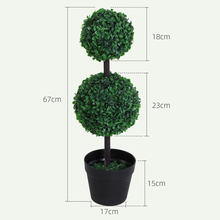Sæt med 2 kunstige planter, kunstige planter i kugledesign, kunstigt træ i cementpotte, plastikplante, grøn+sort