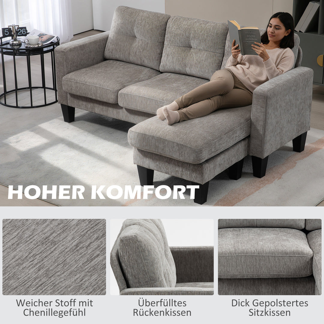 Hjørnesofa, hjørnesofa med vendbar chaiselong, L-formet sofa, polstring i linnedlook, 186 x 130 x 84 cm, brun