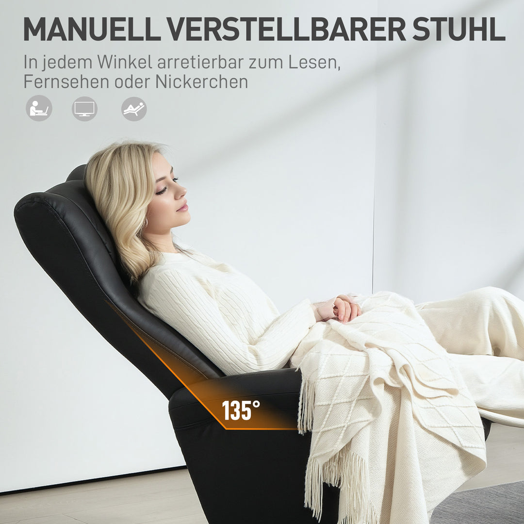 Executive chair med skammel, læderlook, drejelig, justerbar ryglæn, op til 150 kg, sort
