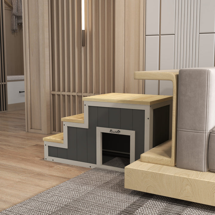 Kæledyrstrappe hundetrappe, 3 trin, fyrretræ, 79 cm x 38,5 cm x 45 cm, naturlig + hvid