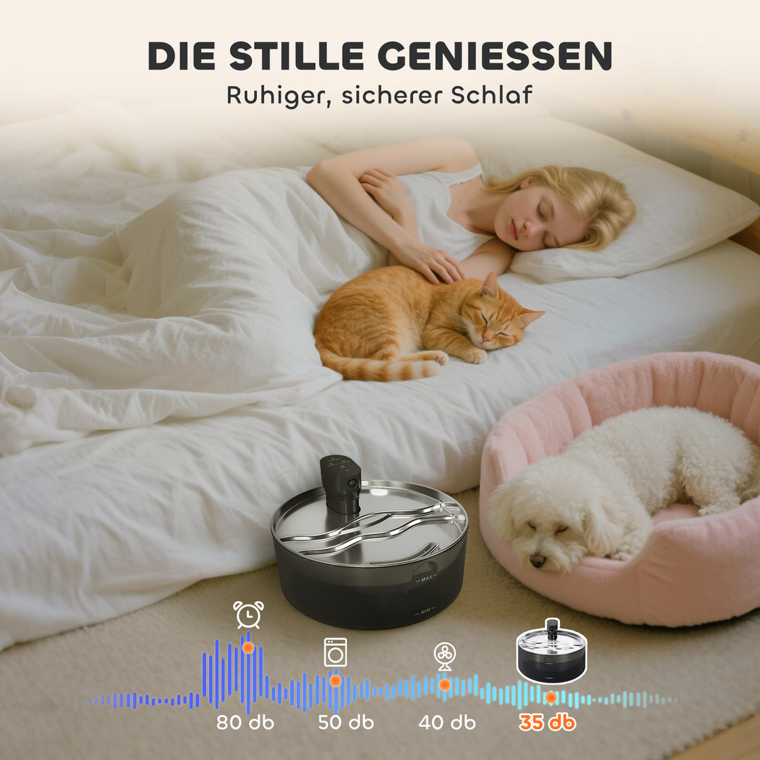 Kattefontæne 7l drikkefontæne til katte med stille pumpe led aktivt kulfilter rustfrit stål 30,6 x 30,6 x 17,2 cm