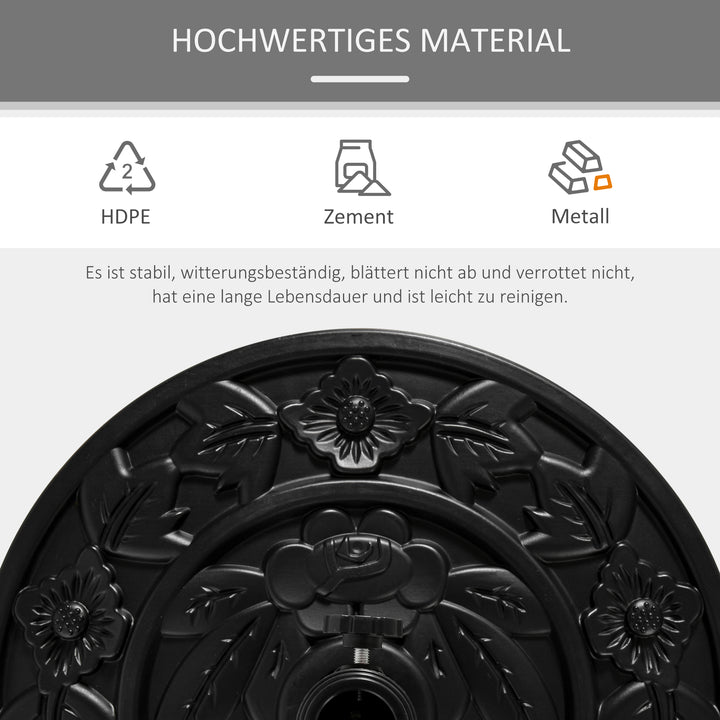 Parasolfod, halvrund, 9 kg, blomsterdesign, HDPE/cement, til parasolstænger Ø35/38/48 mm