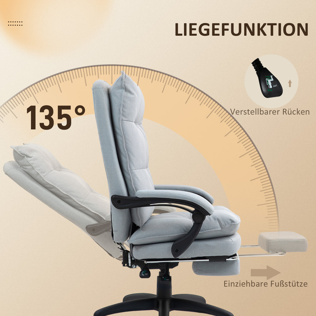 Massagekontorstol, skrivebordsstol med massagefunktion, højdejusterbar, ergonomisk drejestol, nylon, lysegrå