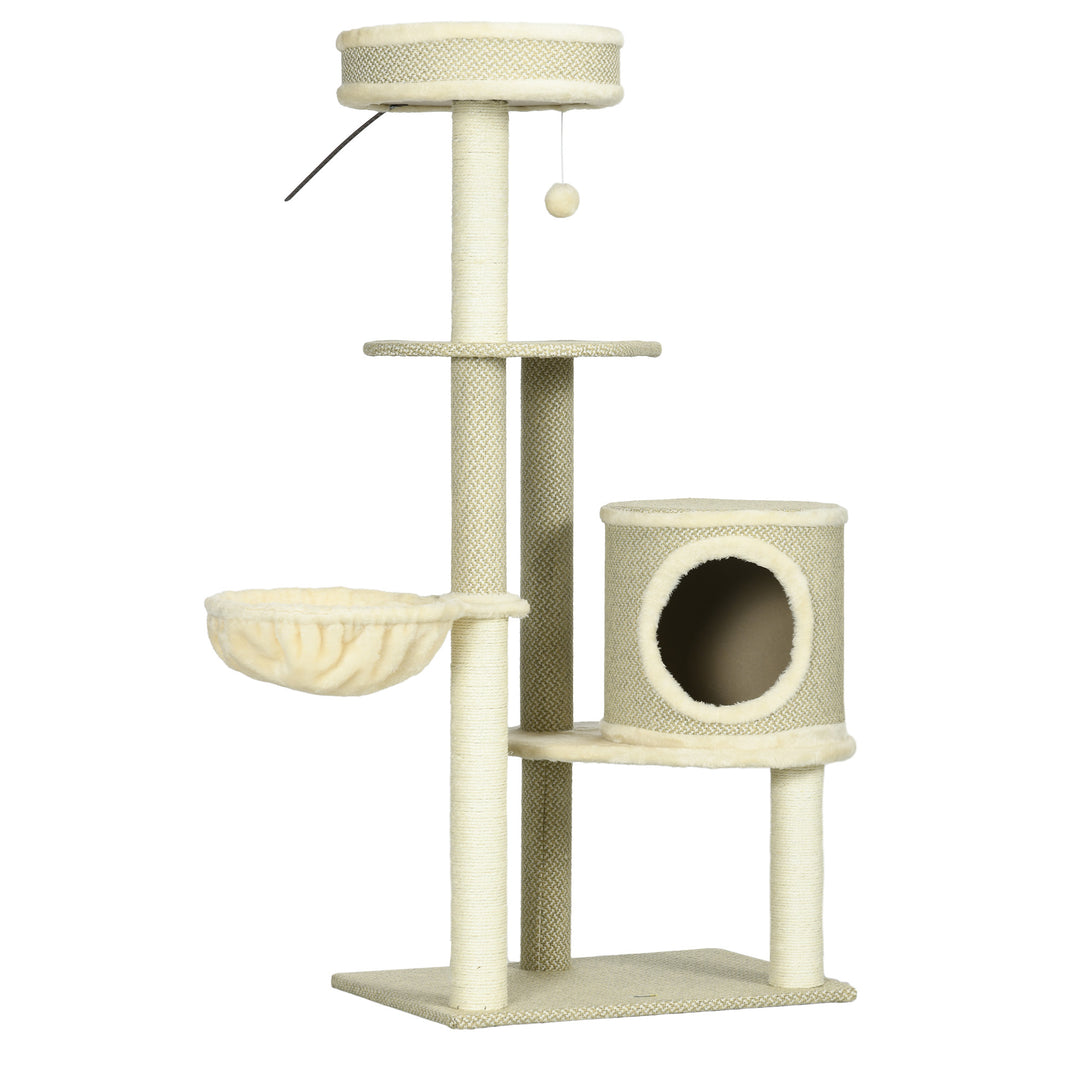 Kradsetræ, 1 katteseng, 1 kattehule, 2 platforme, 124 cm x 59 cm x 40 cm + Beige