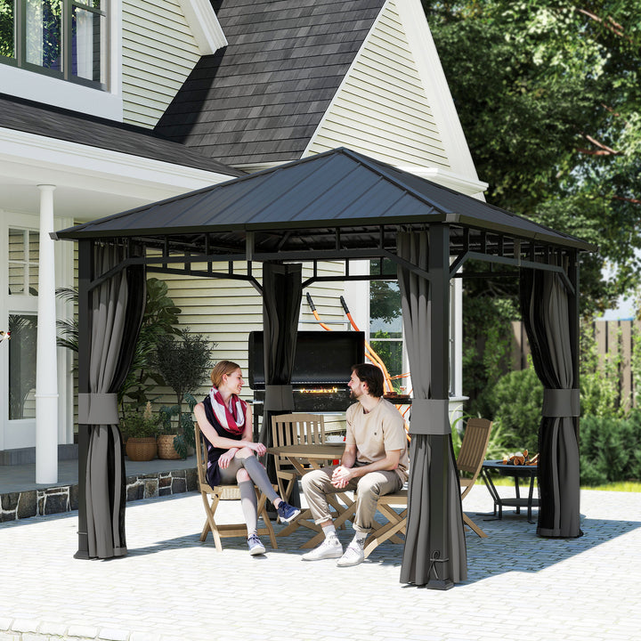 3 x 3 m vandtæt, robust og vintersikker havepavillon med sidepaneler, net, kroge, hårdt tag, mørkegrå