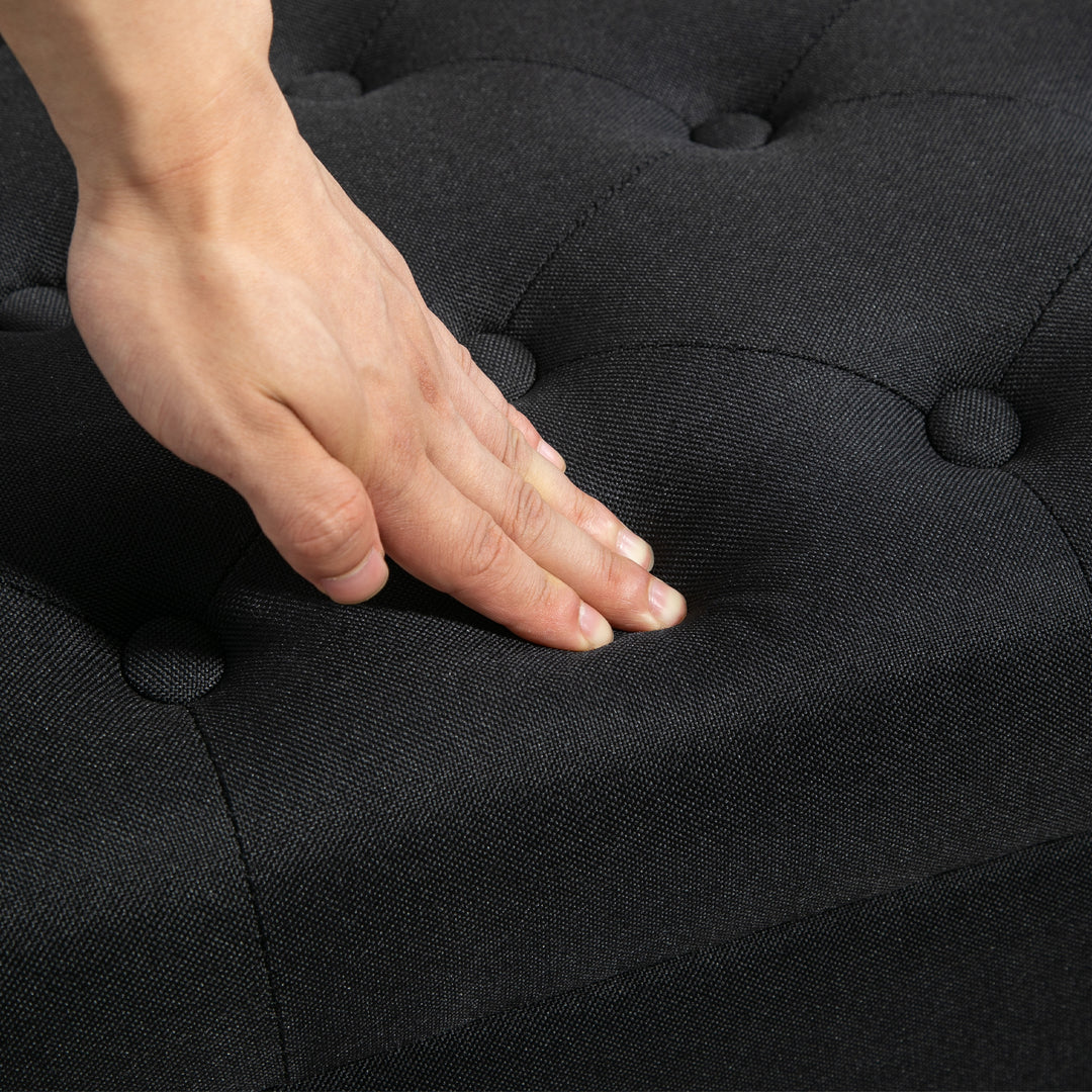 Opbevaringsbænk, kommodebænk, hørlignende polyester, gummitræ, sort, 100 x 40 x 44 cm