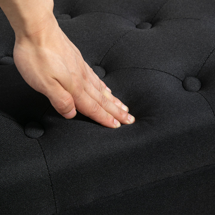 Opbevaringsbænk, kommodebænk, hørlignende polyester, gummitræ, sort, 100 x 40 x 44 cm