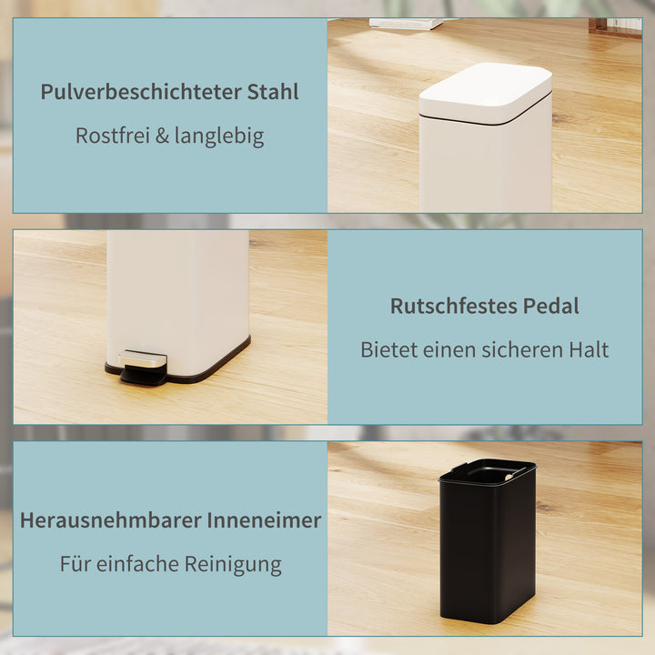 Metal skraldespand, 5 l kapacitet, med fodpedal, med indvendig spand, hvid